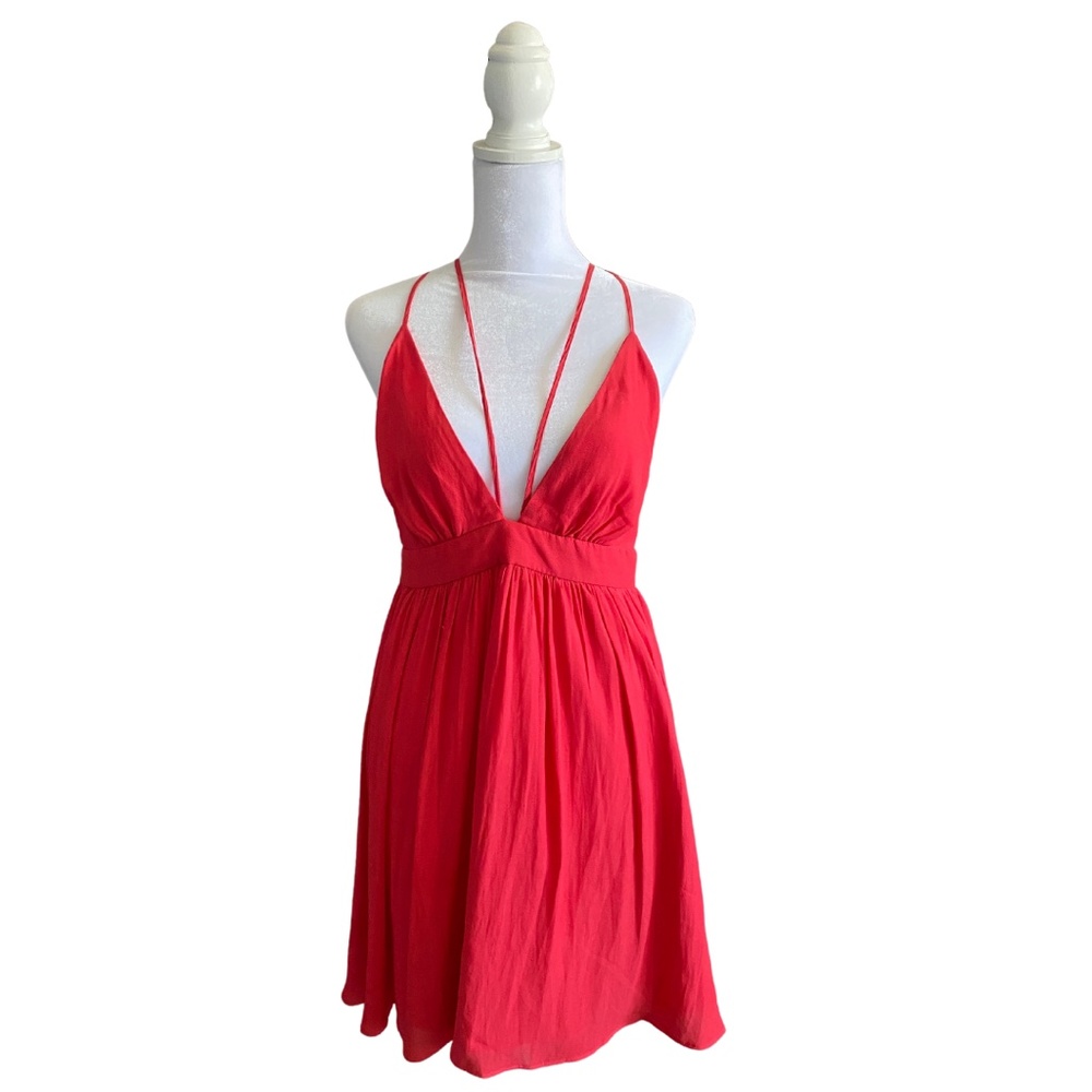 Coral Red Strappy Mini Dress Spring/Summer Wedding Guest, Prom Dress, Easter